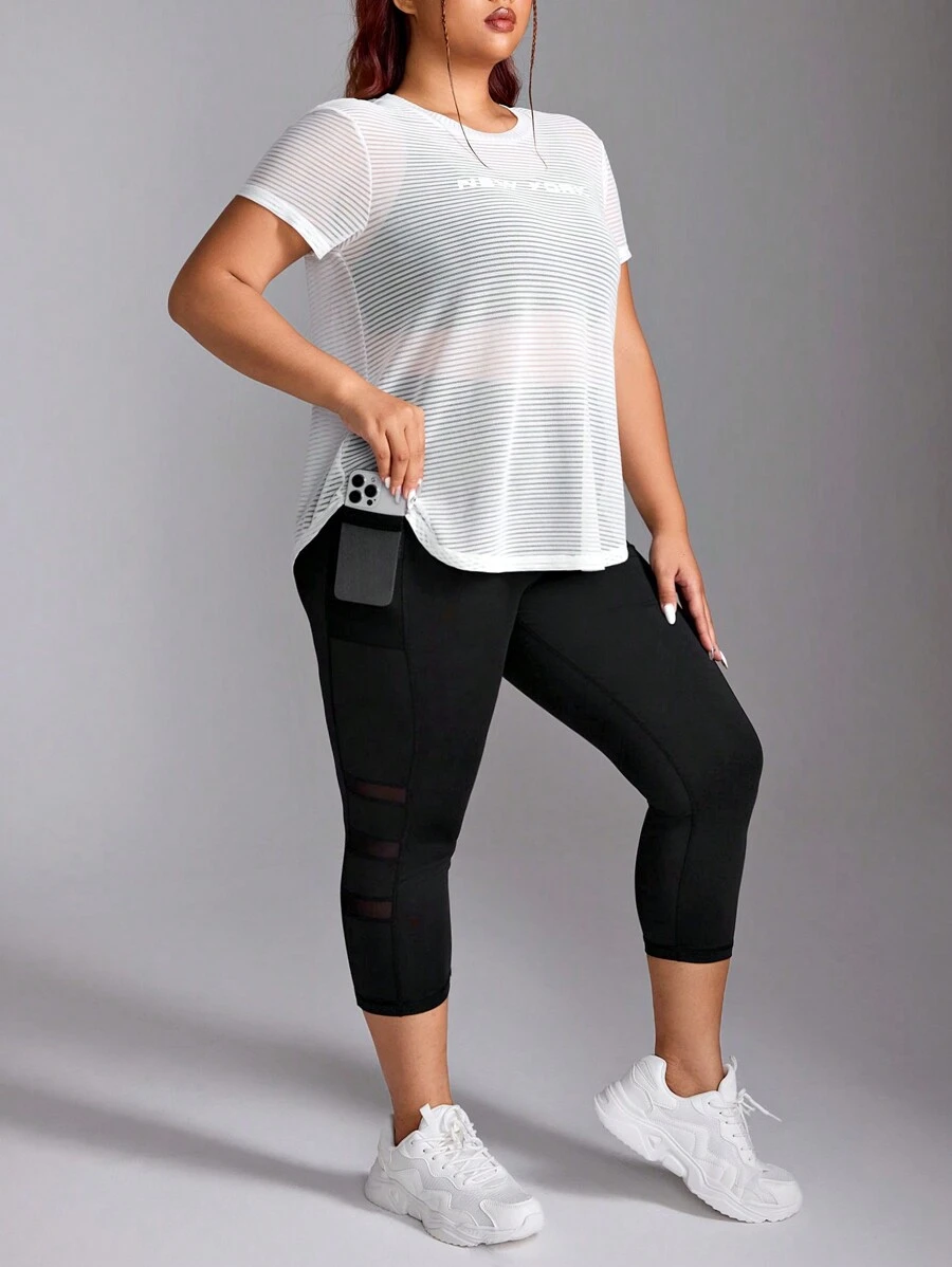 Easithlete 大码透视短袖上衣和紧身裤运动套装 - 彩色 - 查看 1