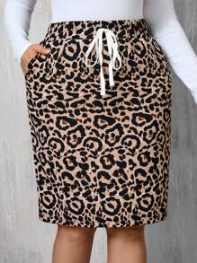 SHEIN LUNE Falda Casual tipo A con bolsillos, estampado de leopardo, para disfraz de Halloween, tallas grandes. Falda de estampado de leopardo, ropa de otoño, ropa con estampado de guepardo, falda de estampado de leopardo, jupe curvy