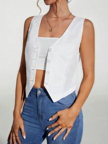 SHEIN Tall 女款幾何圖案西裝背心，適合高個女性 - 白色 - 查看 5