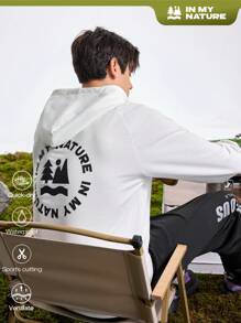 In My Nature Men's Casual Letter Printed Drawstring Hooded Outdoor Sweatshirt - White - View 1