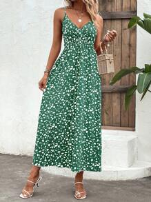 Breezaya 女式全印花无袖长款休闲连衣裙 - 綠色 - 查看 4