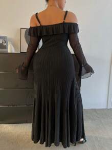 Flirla 加大码圆领细肩带罗纹连衣裙，黑色超长女装