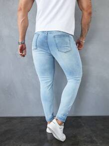 Manfinity LEGND Jeans pitillo de denim azul claro desgastados para hombres - Lavado ligero - Ver 2