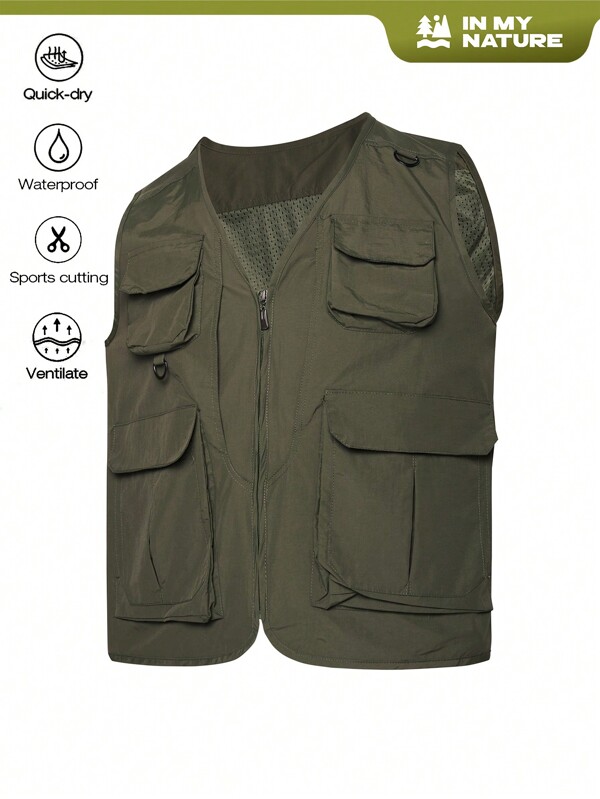 In My Nature Men's Solid Color Casual Utility Outdoor Vest