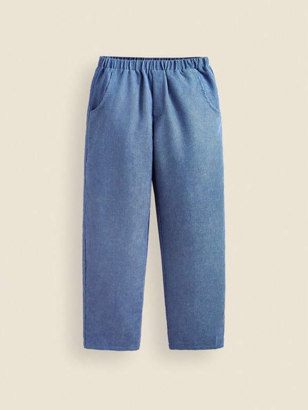 THE HAPPY LOOK Pantaloni casual pentru fete Tween, din velur, cu talie elastică, cu buzunar înclinat, cu picioare drepte, toamnă iarnă