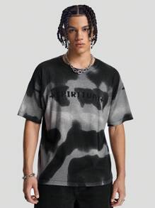 Manfinity EMRG Camisa de punto para hombre con hombros caídos teñida con patrón de letras y corbata