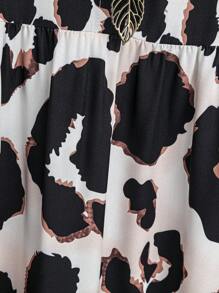 SHEIN LUNE Women's Leopard Print Notched Neck Sleeveless Holiday Casual Dress - Coffee - View 3