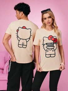 HELLO KITTY AND FRIENDS | SHEIN Unisex 1 szt. Casualowa koszulka z krótkim rękawem z nadrukiem kreskówkowym i literowym, lato