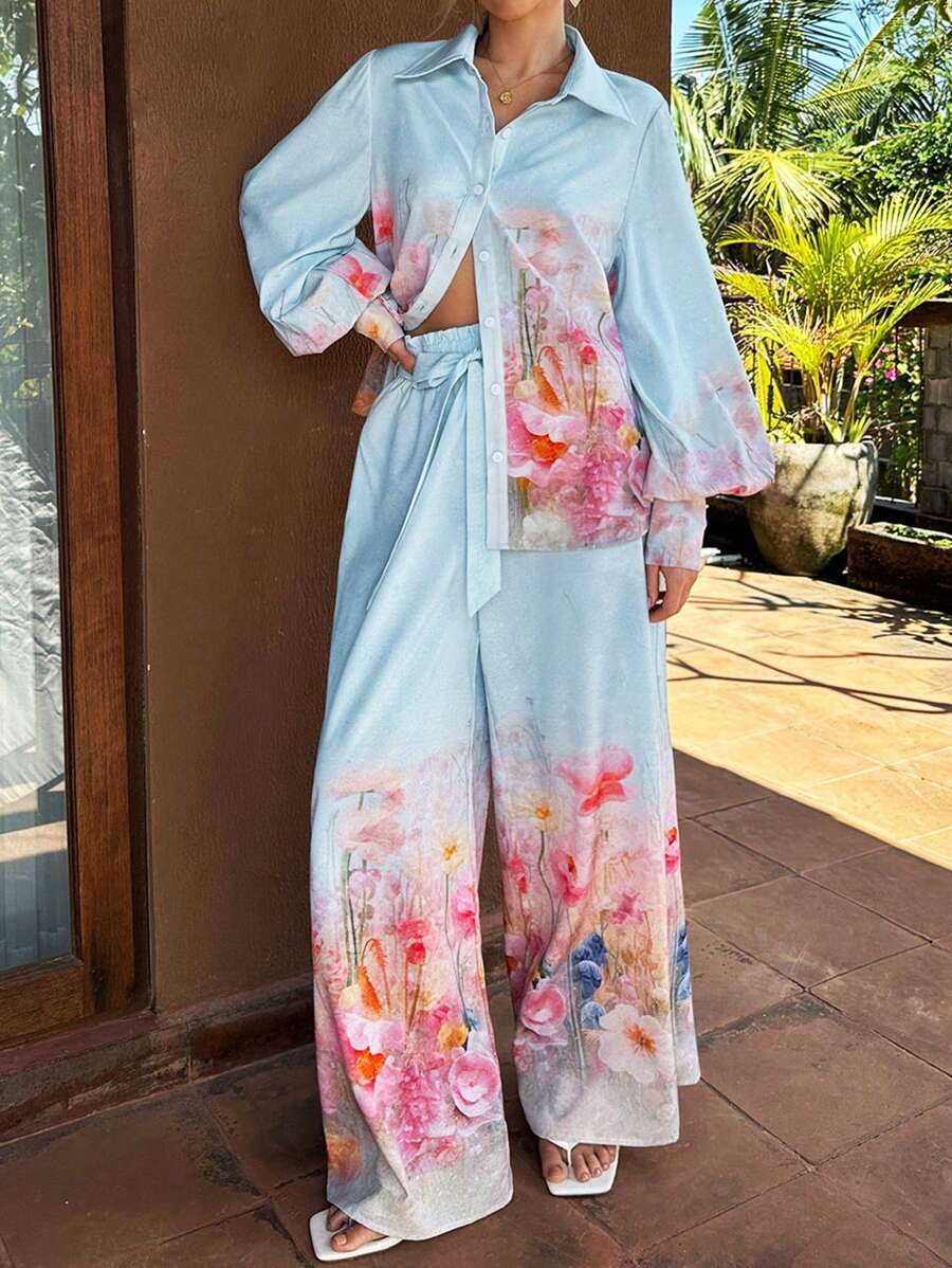 SHEIN VCAY 女性度假襯衫 - 藍色 - 查看 1