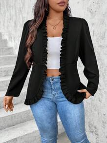 SHEIN Plus Size Solid Color Long Sleeve Ruffle Hem Casual Blazer Graduation,Back To School,Teacher Outfits For Women Fall Cloth For Women