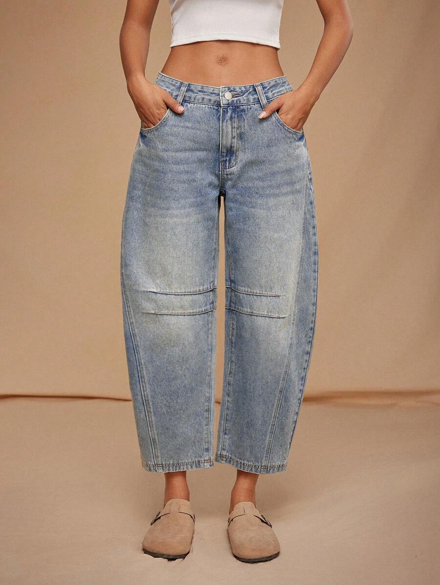 Forever 21 秋冬低腰破洞宽松九分牛仔裤 - 淺色水洗藍 - 查看 1