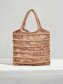 SHEIN VCAY 女士纯色针织单肩包，适合夏季海滩度假和旅行