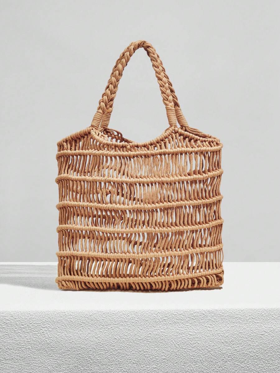 SHEIN VCAY 女士纯色针织单肩包，适合夏季海滩度假和旅行