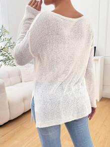 Chiquease Round Neck Long Sleeve Hollow Patchwork Minimalist Sweater For Casual Wear