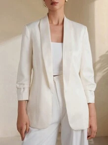 SHEIN Privé Áo khoác kiểu dáng công sở dành cho nữ có cổ chữ V Ruched Cuff thu thập thắt lưng - Màu be - Xem 6