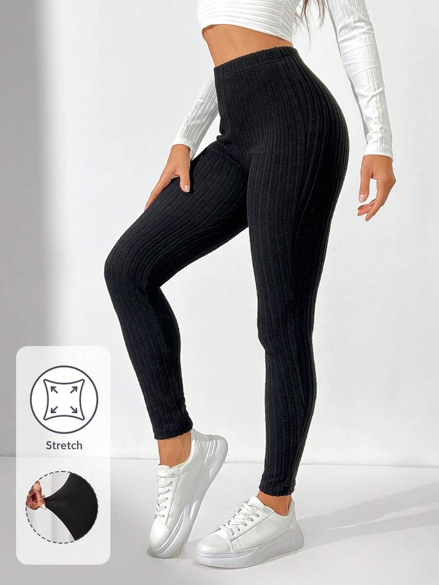 SHEIN Tall Solid High Waist Slim Fit Leggings - Black - View 1