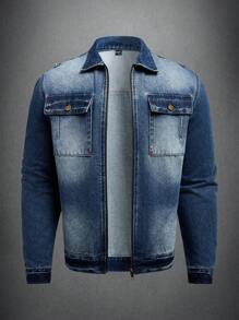 Manfinity Homme Donkerblauw vintage gewassen denim uitgerust truckerjack voor heren