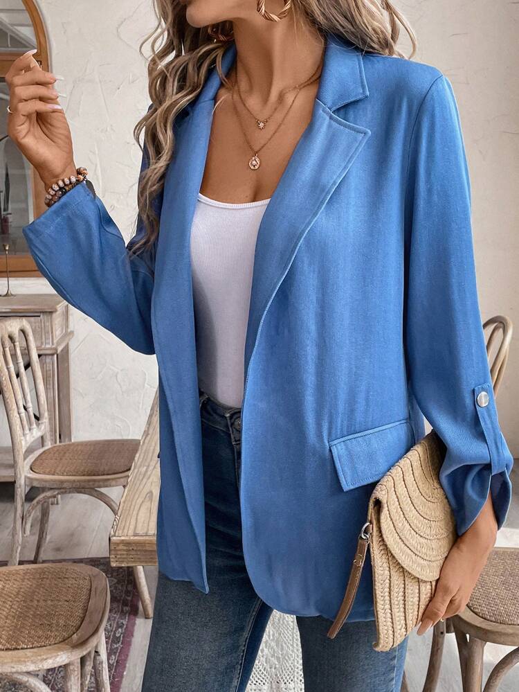Women Plain Simple Long Sleeve Blazer Jacket