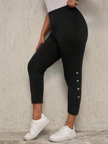 EMERY ROSE Quần legging trang trí nút thông thường hàng ngày dành cho nữ có kích thước lớn - màu đen - Xem 5
