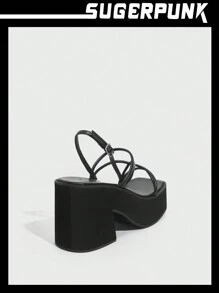 Sugerpunk Woman Shoes Fashion Black Versatile Wedge Heel Platform Sandals For Summer Y2k Punk Cool Street Sporty Christmas Fall New Year Holiday Valentines