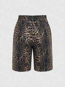 INAWLY Women's Leopard Print Casual Straight Leg Summer Shorts