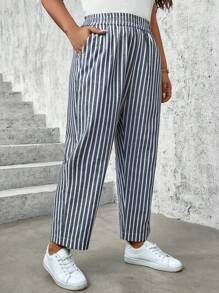 SHEIN LUNE Quần sọc nữ cỡ lớn - Đen và trắng - Xem 1