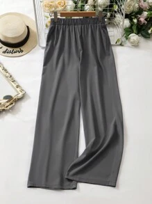 Mulvari Women's Solid Color Notched Collar Vest And Wide Leg Pants Casual Suit, Summer 2 Piece Set