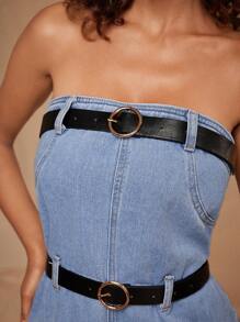 Forever 21 Casual Sexy Button Front Empire Waist Denim Midi Dress, Washed - Blue - View 4