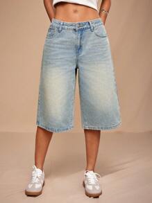 Forever 21 Quần Jeans Ngắn Ống Rộng/Ống Thẳng Cạp Thấp Cổ Điển Cho Nữ Mùa Hè, Thu & Đông Màu Xanh Nhạt Đã Giặt - trắng - Xem 9