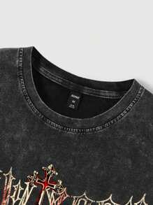 ROMWE MEN Street Life Spring/Summer Valentine 'Sday Casual Graphic Men'S Mouth Printed Washed Distressed Tank Top For Summer, School, 2000S Style - Black - View 4