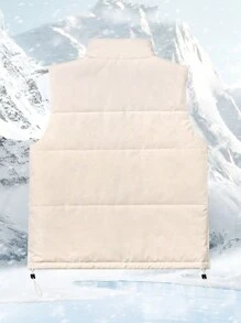 SHEIN Unity Stand Collar Thick Padded Vest With Large Pockets - Apricot - View 2