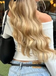 SHEIN Essnce Plus Size Women's Solid Color Off-Shoulder Long Sleeve Fitted Sweater, Spring Autumn - White - View 2