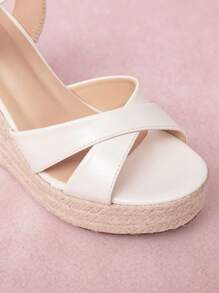 CUCCOO CURVES Women's White Wedge Heel Thick Sole Sandals, Cross Ankle Buckle Open Toe High-Heeled Shoes, Summer Holiday Outdoor Thick Bottom Sandals Halloween Christmas - White - View 7