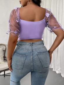 SHEIN Unity Bộ đồ liền thân thêu gợi cảm cỡ lớn cho nữ, Xuân/Hè - Màu tím - Xem 2