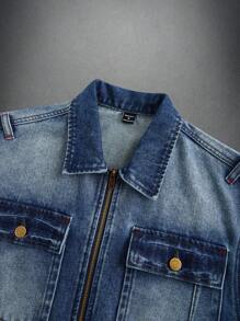 Manfinity Homme Donkerblauw vintage gewassen denim uitgerust truckerjack voor heren