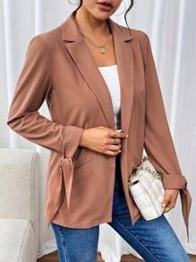 SHEIN Clasi Women's Knotted Cuff Blazer Fall Cloth For Women - Brown - View 3