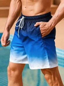 Manfinity Sport Corelite Boyfriend Style Men's Drawstring Gradient Color Sport Shorts With Pockets, Casual Daily Wear - Multicolor - View 3