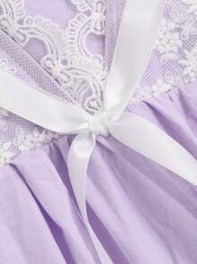 DAZY Romantic Lace Patchwork Bowknot Ruffle Hem Nightgown Pajama - Purple - View 9