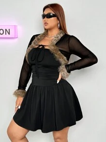 SHEIN ICON Set di cardigan con colletto in maglia e vestito tinta unita di taglie grandi