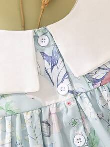 SHEIN 女婴可爱兔子印花长袖连衣裙，春夏 - 彩色 - 查看 4