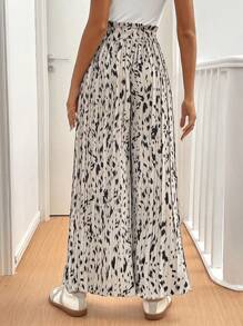 SHEIN Frenchy 全印花纸袋腰阔腿休闲裤返校服装秋季女装旧款风格