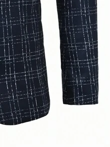 Calvornis Men's Printed Long Sleeve Top And Pants, Simple Daily Formal Suit Set Fall Business Dress Outfits - Navy Blue - View 4