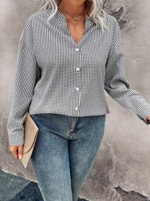 大码女式格子印花简约长袖衬衫 - 彩色 - 查看 5