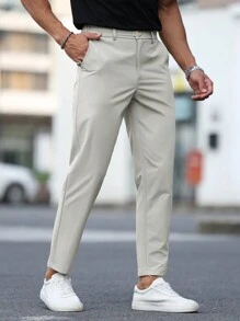 Manfinity Mode Men's Casual Solid Color Tapered Dress Pants - Grey - View 1
