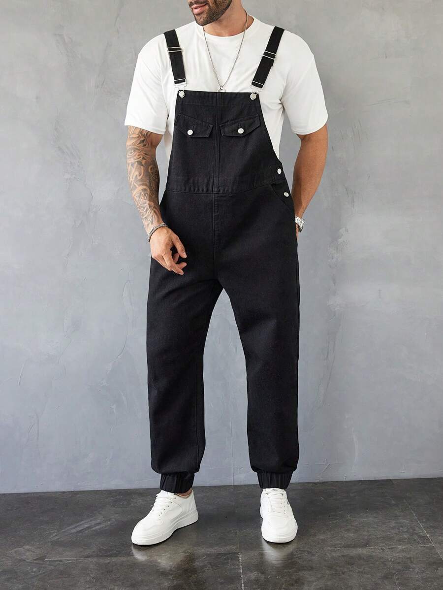 Manfinity LEGND Quần yếm nam màu xám vừa vặn có dây đai có thể điều chỉnh - màu đen - Xem 1