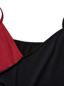 SHEIN LUNE Vestido informal sin mangas con escote caído y contraste de colores para mujer talla grande