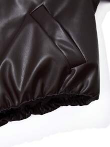 Tween Girls Spring/Autumn Solid Color Collared Bomber Jacket Short PU Coat