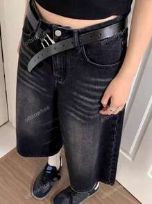 Grunge Punk Y2K Street New Vintage Straight Mid-Length Washed Pocket Seam Detail Cat Whiskered Bermudy Jeansy Jeansowe Spodenki Casual Shorts Spodnie z kieszeniami dla kobiet, Szkoła