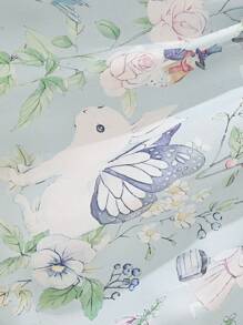 SHEIN 女婴可爱兔子印花长袖连衣裙，春夏 - 彩色 - 查看 6