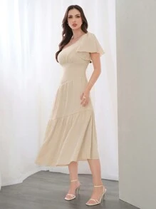 Modelyn Damskie Jednokolorowe Proste Codzienne Asymetryczne Sukienki Z Dekoltem Długie Sukienki Wieczorowe